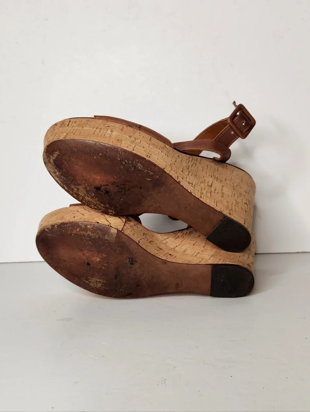 J. Crew Brown Leather Strappy Open Toe Cork Platform Wedge Sandals Size 9
